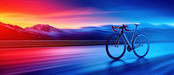 Naklejka premium Stylish road bike against a vibrant blue and red landscape, symbolizing speed and adventure.