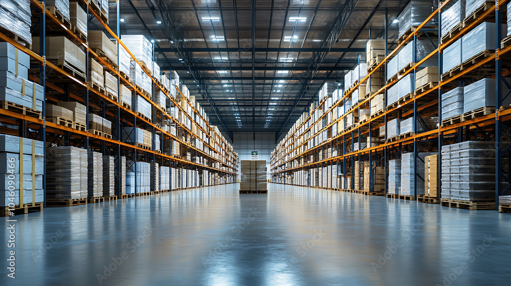 Poster High tech warehouse with a high level of electronics equipped to store and sort goods