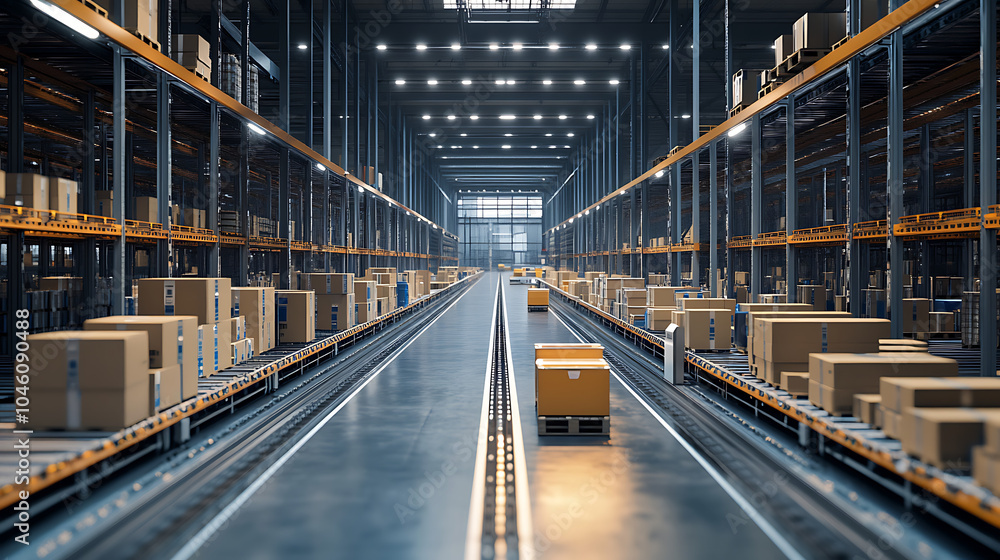 Poster High tech warehouse with a high level of electronics equipped to store and sort goods