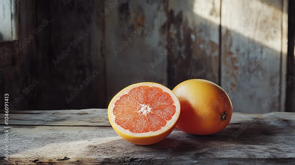 Poster grapefruit isolated on a wooden table