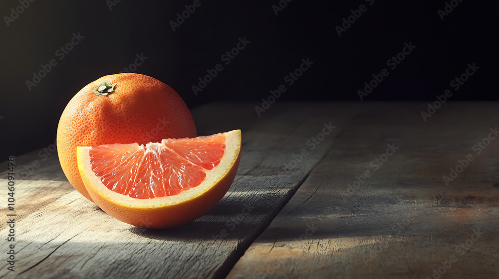 Poster grapefruit isolated on a wooden table