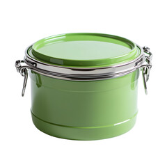Modern green airtight kitchen storage container with metal clasps, perfect for food preservation and organization in a stylish design.