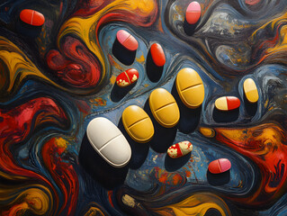 Obraz premium Vibrant Artistry of Colorful Pills and Medication in Modern Healthcare Design