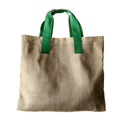 Eco-friendly reusable tote bag with green handles made from natural fabric. Perfect for shopping, casual outings, or daily use.