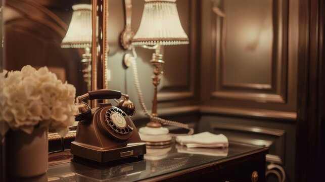 Vintage Telephone and Lamp on Table