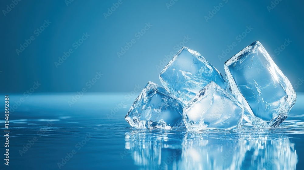 Leinwandbilder delicate, crystalline structures sparkle with abstract reflections amidst a tranquil blue backdrop, 