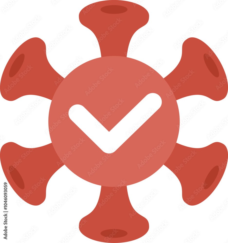 Poster red coronavirus with a white check mark is showing that the virus has been defeated