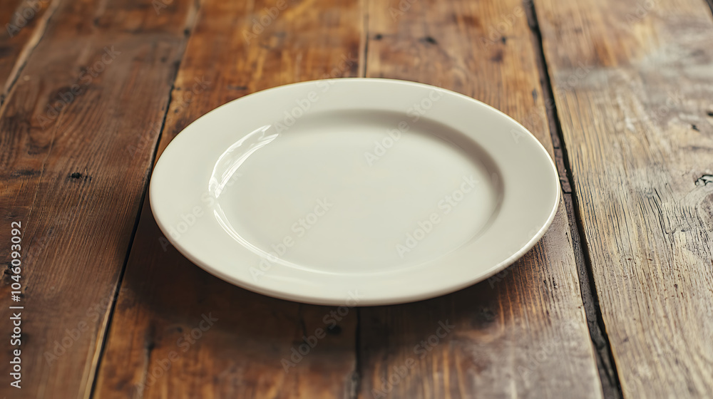 Poster empty plate isolated on a wooden table