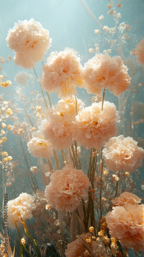 Wall mural Delicate Pastel Flowers in a Dreamy Underwater World