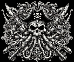 Fototapeta premium TRIBAL TATOO トライバル タトゥ 刺青 和柄 ドクロ 蛸 octopus 