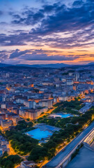 At sunset in the city center, sunset and night sky, the view of the city where the sun sets, the brilliant sunset, the beautiful sunset, the brilliant sunset, 도시의 석양, 일몰, 都会の夕日、日没です