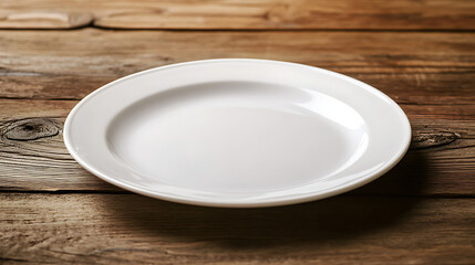 white plate isolated on a wooden table