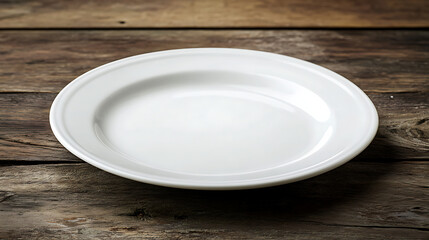 white plate isolated on a wooden table
