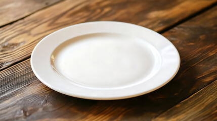 white plate isolated on a wooden table