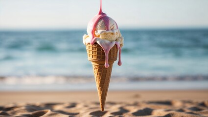 ice cream cone on the beach