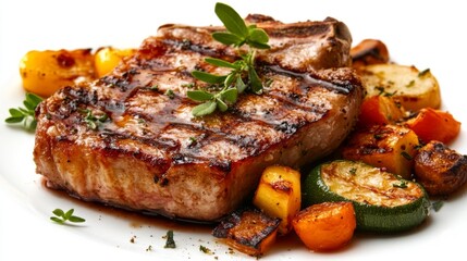 Grilled Steak with Colorful Vegetables on Plate