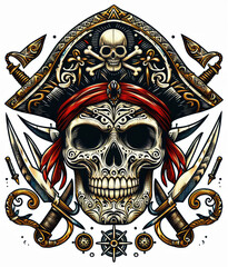 Fototapeta premium TRIBAL TATOO トライバル タトゥ 刺青 和柄 ドクロ 海賊 インディアン