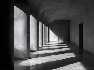 Concrete Corridor with Columns and Sunlight