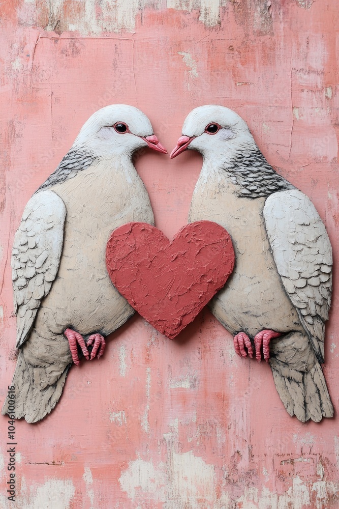 Canvas Prints Two decorative birds with a heart symbol, representing love and connection.