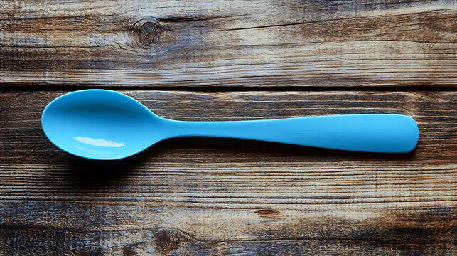 plastic spoon isolated on a wooden table