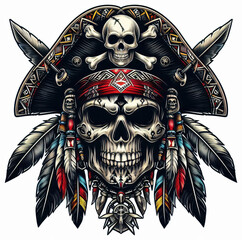 Fototapeta premium TRIBAL TATOO トライバル タトゥ 刺青 和柄 ドクロ 海賊 インディアン