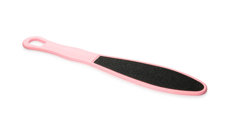 Pink foot file on white background. Pedicure tool
