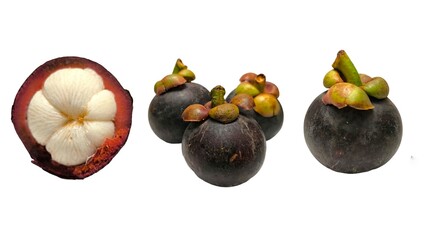 Fresh mangosteen isolated on white background. Thai fruit. Tropical fruit