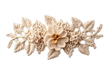 Elegant floral design with intricate leaves and a blooming flower, white isolated background.