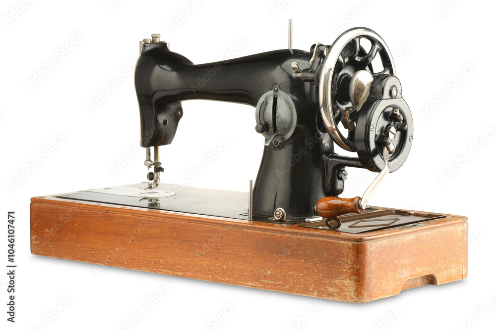 Poster One vintage sewing machine isolated on white