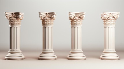 Four white pillars with a decorative base