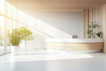 Reception area in a modern minimalist luxury clinic