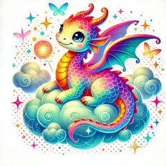Fototapeta premium Playful Dragon with Glowing Rainbow Scales, Generative Ai