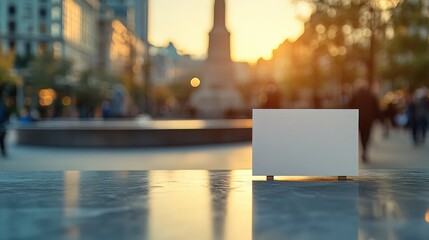 Empty Card Mockup in Urban Square at Sunset