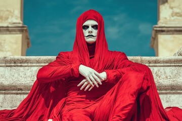 Mysterious Figure in Red Cloak