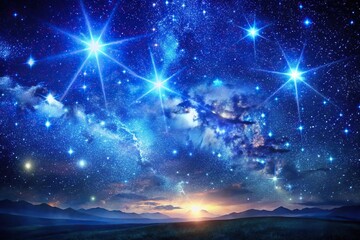 Starry night sky in deep blue with bright and dim stars in expressionism style