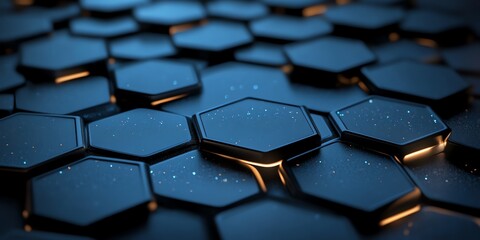 Obraz premium Abstract geometric background of black and blue hexagons.