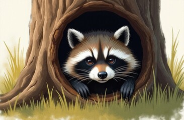  Raccoon in Tree Hollow