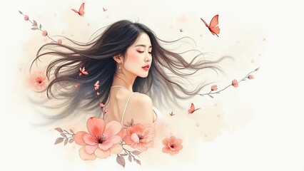 Obraz na płótnie Canvas Asian Beauty with Butterflies
