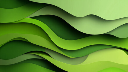 Abstract Green Layered Waves in Modern Artistic Design. The fluid pattern features various shades, creating depth and movement, perfect for contemporary design projects.