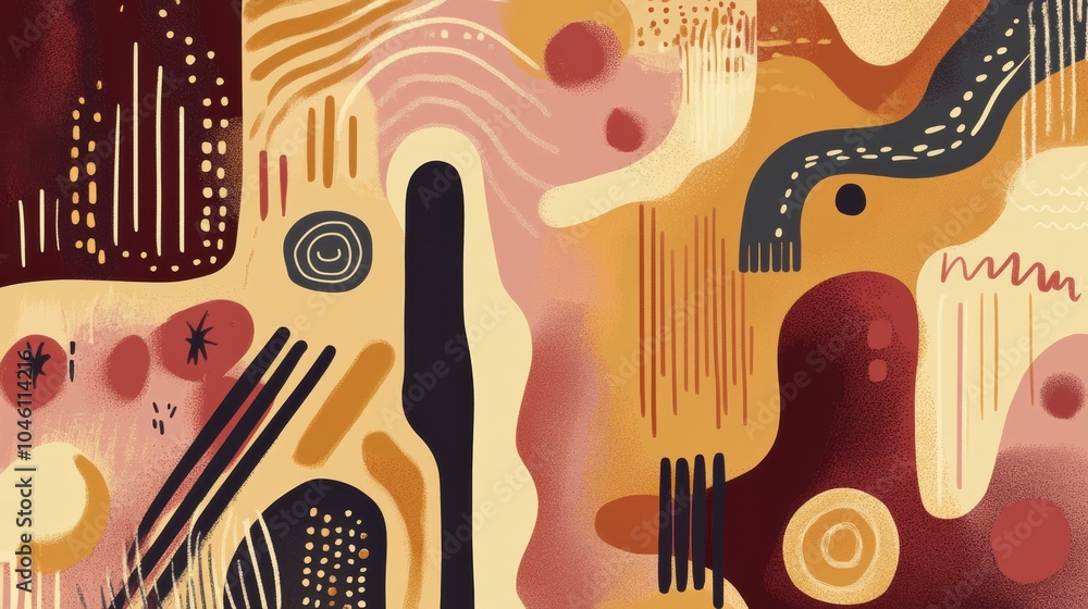 Poster this artwork showcases a vibrant mix of retro shapes and patterns, reflecting the style of the 70s a