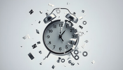 time clock breaking in  flying pieces time pass memory loss future new era feelings  gears free freedom psychology war isolated with white highlights, png