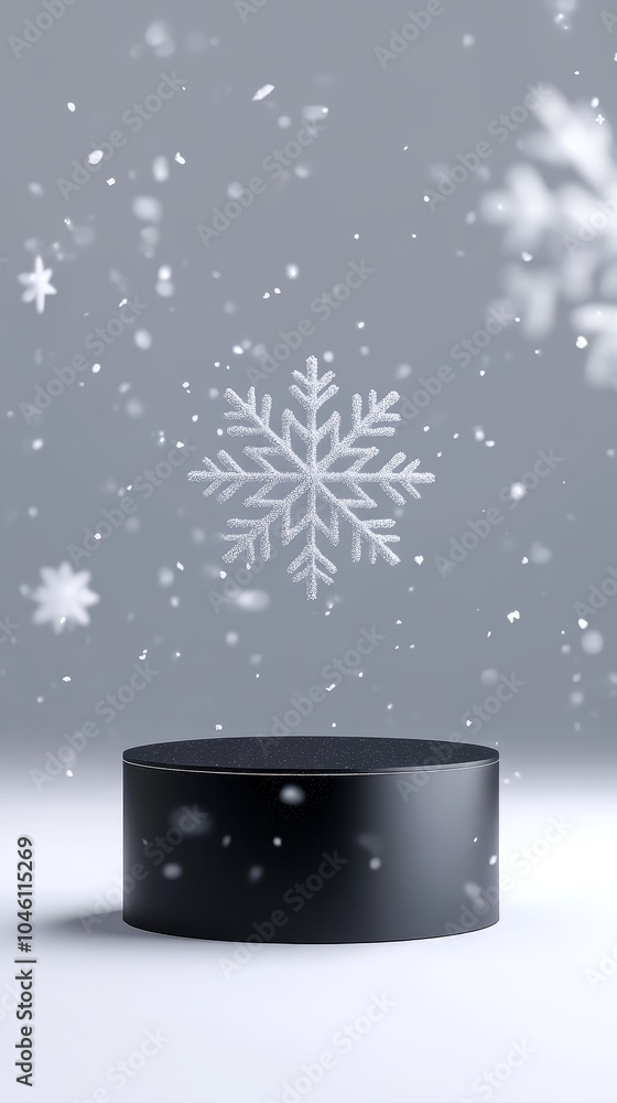 Poster elegant snowflake display against a soft gray background creating a serene winter atmosphere for sea