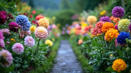 Obraz premium Colorful Flower Garden Pathway in Blooming Season