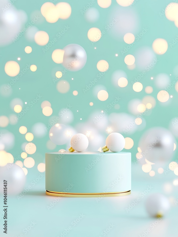 Poster elegant display of shimmering orbs on a soft pastel background with floating light bokeh for a dream