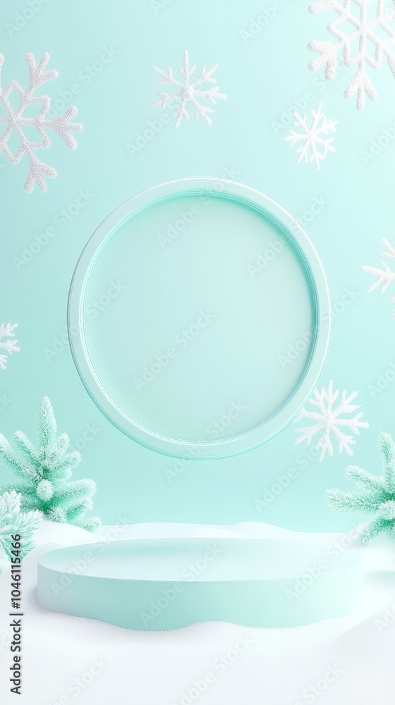 Poster captivating winter wonderland display a frosty themed background with snowflakes and soft mint color
