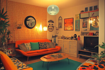 Retro Vibes: A Living Room with Funky Prints and Playful Colors