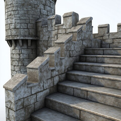 Fototapeta premium Medieval Ascent: The Challenge of Navigating Steep Castle Turret Stairs