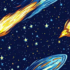 Naklejka premium Abstract Space Illustration with Shooting Stars and a Ringed Planet