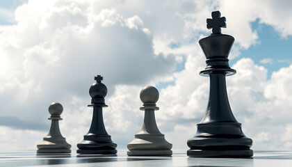 Pawn is ahead of the others. Cloudy sky. Leadership concept. Success. Abstraction. Business...