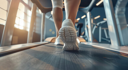 Fitness gym in an upscale city location. Treadmill cardio exercise to build strength and endurance